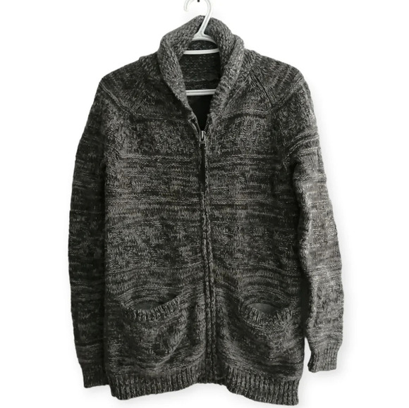 Aritzia TNA Lambswool Cowichan Zip Up Chunky Knit Sweater Heather Gray XXS - Picture 1 of 16